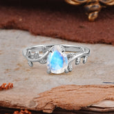 Organic Vine-Entwined 4-Prong Pear-Cut Moonstone Engagement Ring
